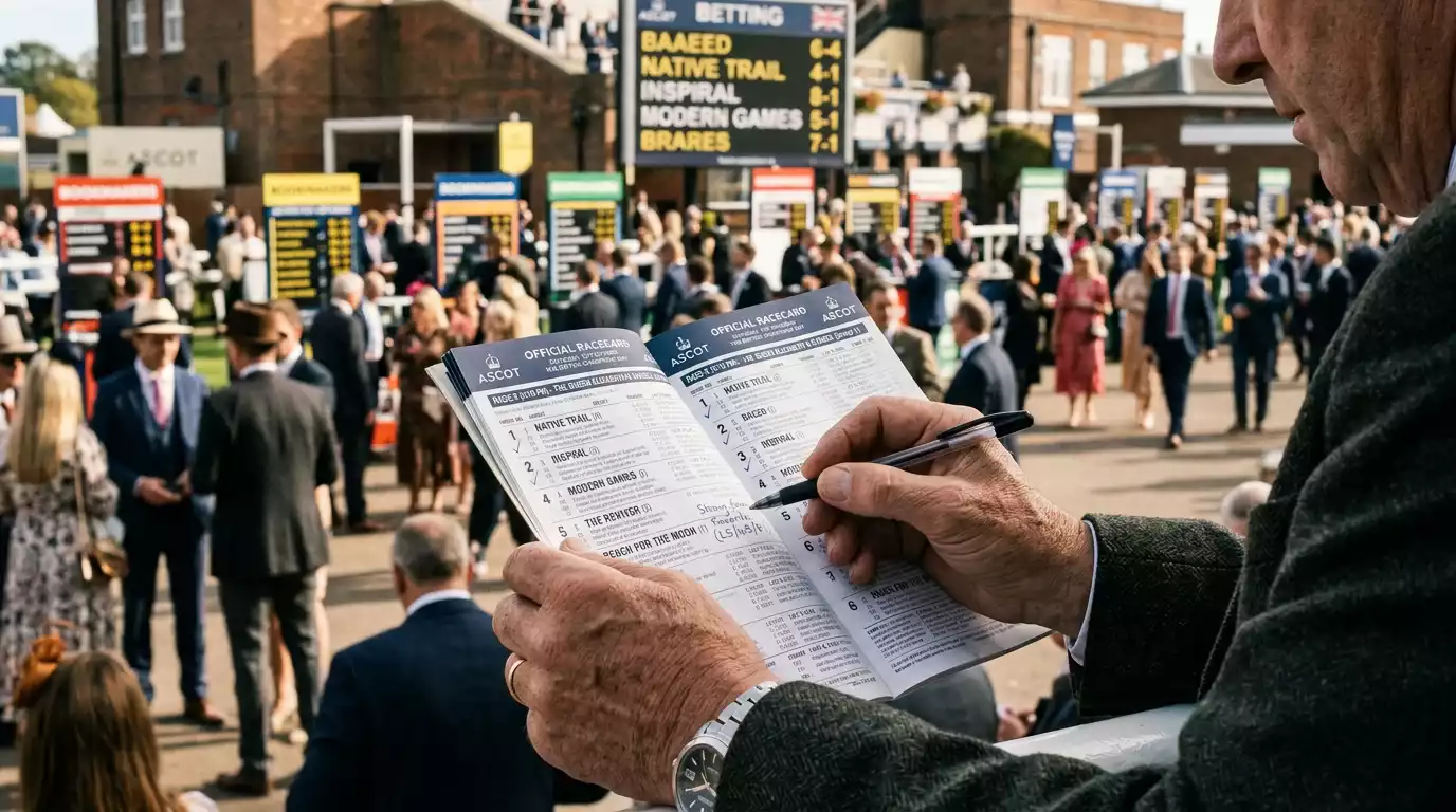Person reviewing betting options at a UK bookmaker counter