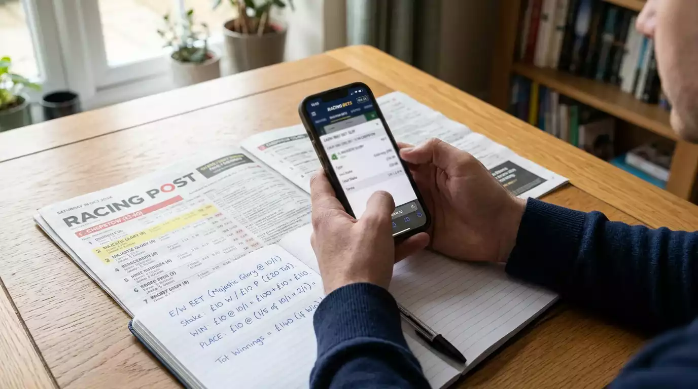 Calculate each-way betting returns for horse racing with step-by-step formulas